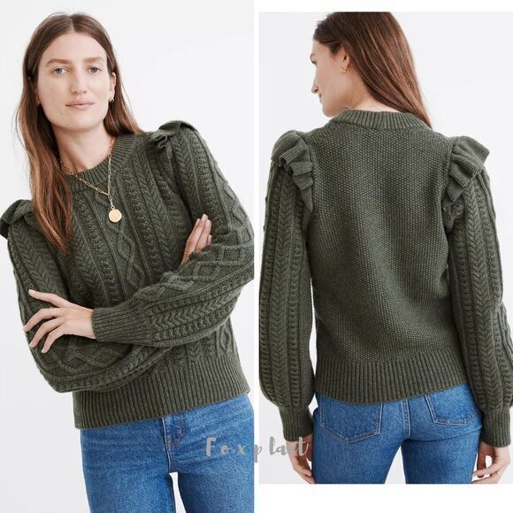 Madewell Hollydene Ruffle-Shoulder Pullover Sweater,‎ women's size M - Picture 1 of 16